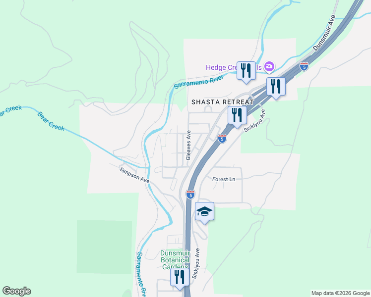 map of restaurants, bars, coffee shops, grocery stores, and more near 4501 Gleaves Avenue in Dunsmuir