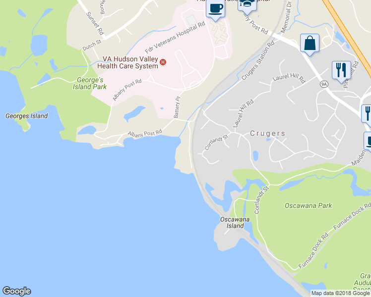 map of restaurants, bars, coffee shops, grocery stores, and more near 41 Battery Place in Croton-on-Hudson
