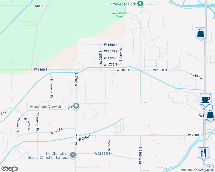 map of restaurants, bars, coffee shops, grocery stores, and more near 1900 South 2525 West in West Haven