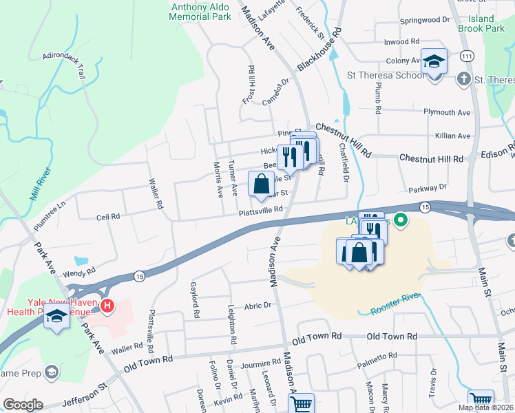map of restaurants, bars, coffee shops, grocery stores, and more near 866 Plattsville Road in Trumbull