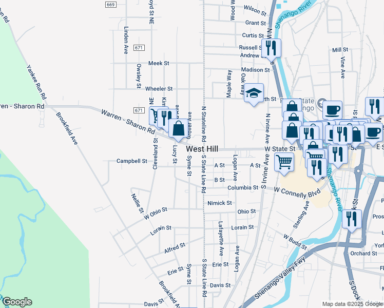 map of restaurants, bars, coffee shops, grocery stores, and more near 475 Syme Street in Masury