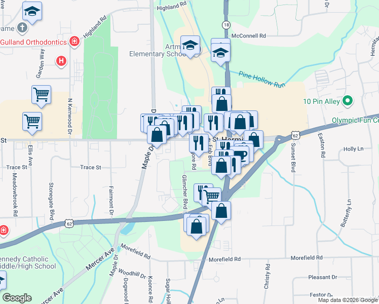 map of restaurants, bars, coffee shops, grocery stores, and more near in Hermitage