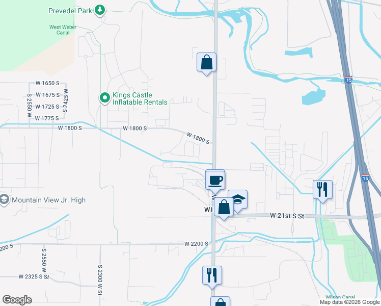 map of restaurants, bars, coffee shops, grocery stores, and more near 1874 South 1900 West in Ogden