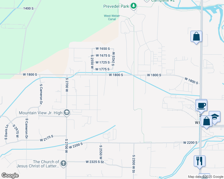 map of restaurants, bars, coffee shops, grocery stores, and more near 1869 South 2425 West in West Haven