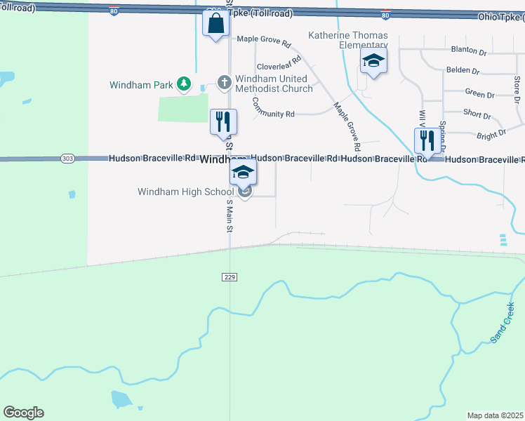 map of restaurants, bars, coffee shops, grocery stores, and more near 9530 Bauer Avenue in Windham