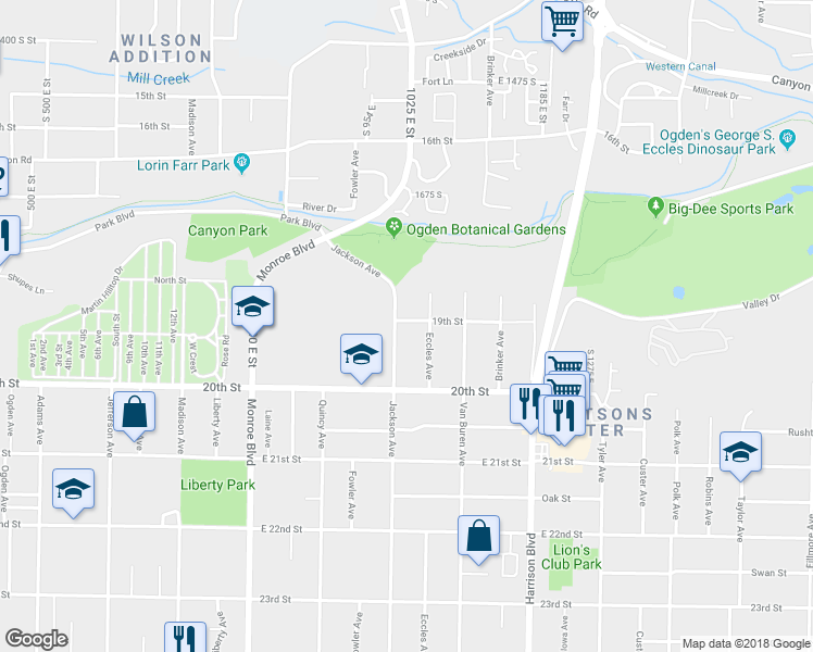 map of restaurants, bars, coffee shops, grocery stores, and more near 1871 Eccles Avenue in Ogden