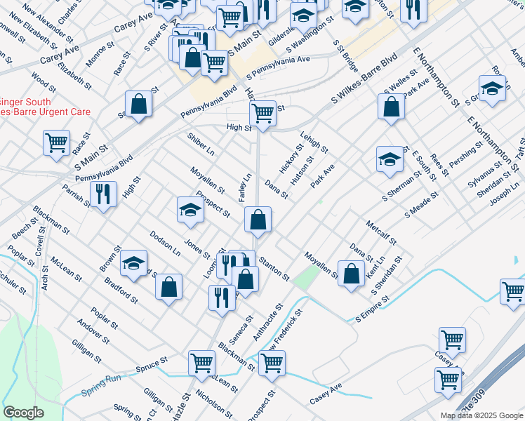 map of restaurants, bars, coffee shops, grocery stores, and more near 271 Hazle Street in Wilkes-Barre