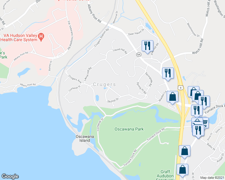 map of restaurants, bars, coffee shops, grocery stores, and more near 29 Springvale Road in Croton-on-Hudson
