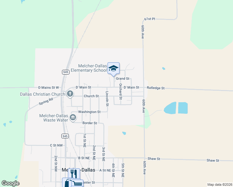 map of restaurants, bars, coffee shops, grocery stores, and more near 702 D' Main Street in Melcher-Dallas