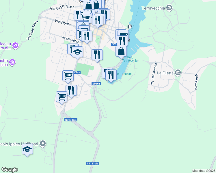 map of restaurants, bars, coffee shops, grocery stores, and more near 3 Piazza il Chiostro in Santa Teresa Gallura