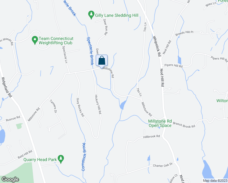 map of restaurants, bars, coffee shops, grocery stores, and more near 201 Millstone Road in Wilton