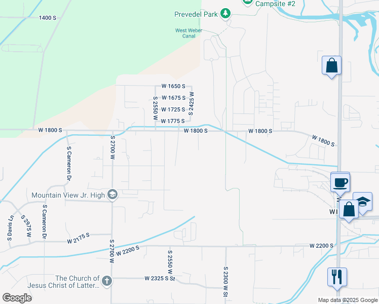 map of restaurants, bars, coffee shops, grocery stores, and more near 1857 South 2425 West in West Haven