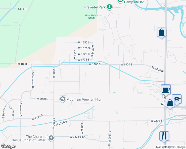 map of restaurants, bars, coffee shops, grocery stores, and more near 1856 South 2425 West in West Haven