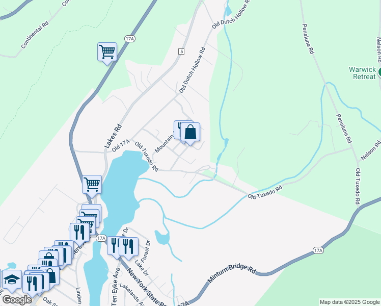 map of restaurants, bars, coffee shops, grocery stores, and more near Grove Street in Warwick