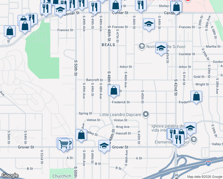 map of restaurants, bars, coffee shops, grocery stores, and more near 2721 South 48th Street in Omaha