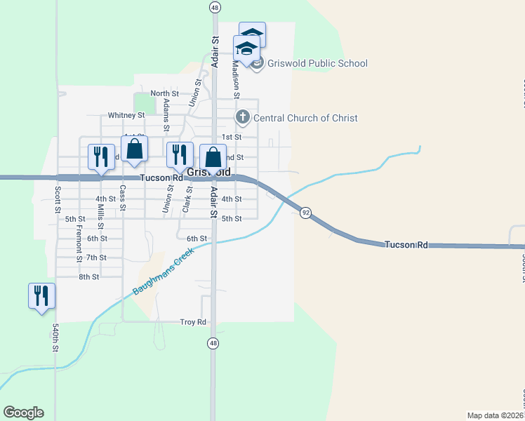 map of restaurants, bars, coffee shops, grocery stores, and more near 1008 4th Street in Griswold