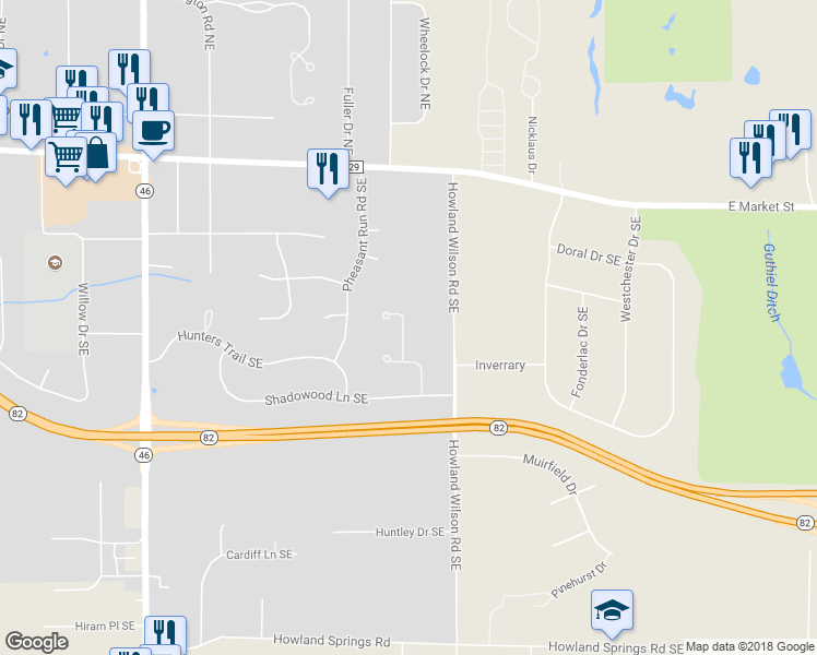 map of restaurants, bars, coffee shops, grocery stores, and more near 101 Canvasback Drive in Warren