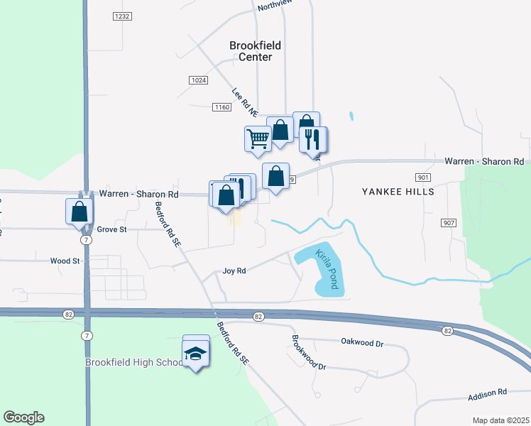 map of restaurants, bars, coffee shops, grocery stores, and more near 7236 Warren - Sharon Road in Masury