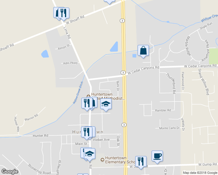 map of restaurants, bars, coffee shops, grocery stores, and more near 1904 Mill Stream Drive in Huntertown