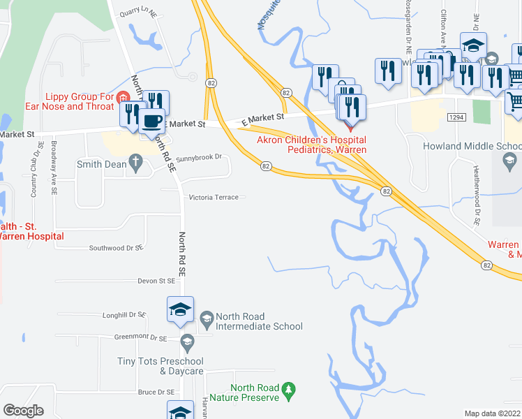 map of restaurants, bars, coffee shops, grocery stores, and more near 457 North Road in Niles
