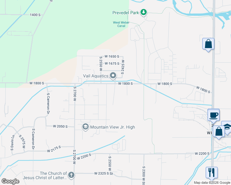 map of restaurants, bars, coffee shops, grocery stores, and more near 1844 South 2475 West in West Haven