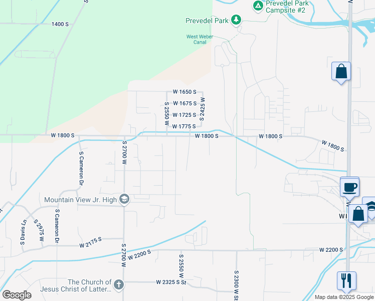 map of restaurants, bars, coffee shops, grocery stores, and more near 1839 South 2475 West in West Haven