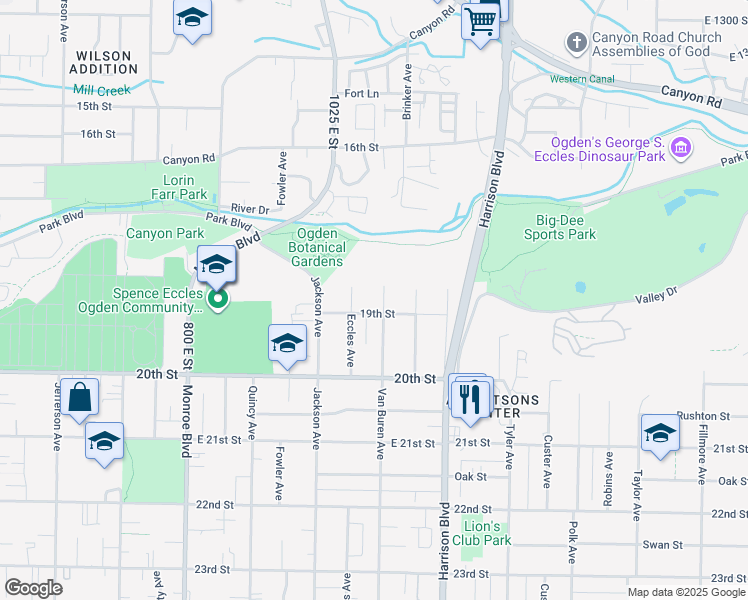 map of restaurants, bars, coffee shops, grocery stores, and more near 1849 Van Buren Avenue in Ogden