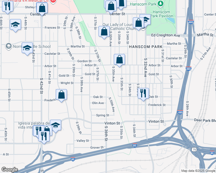 map of restaurants, bars, coffee shops, grocery stores, and more near 2811 South 36th Street in Omaha