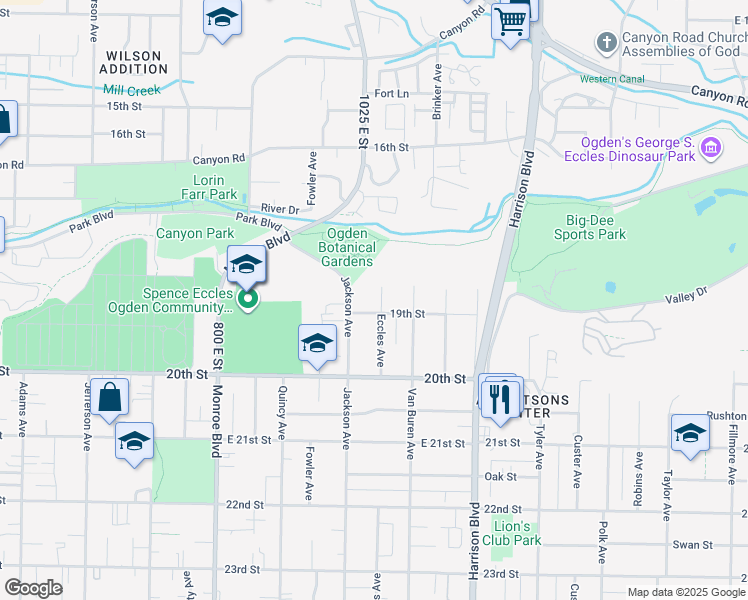 map of restaurants, bars, coffee shops, grocery stores, and more near 1871 Eccles Avenue in Ogden