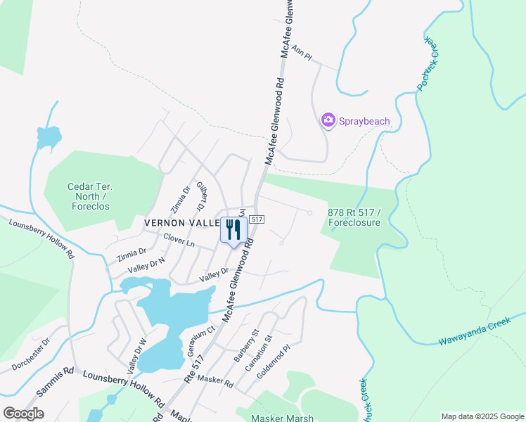 map of restaurants, bars, coffee shops, grocery stores, and more near 872 County Road 517 in Vernon Township