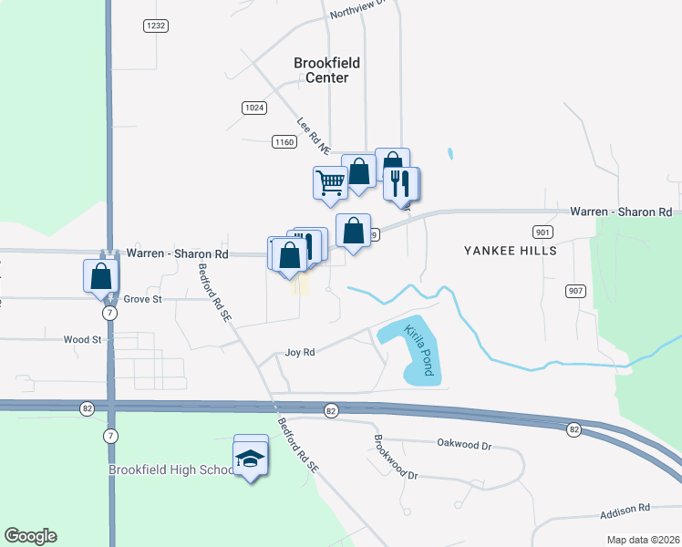map of restaurants, bars, coffee shops, grocery stores, and more near 7236 Warren - Sharon Road in Masury
