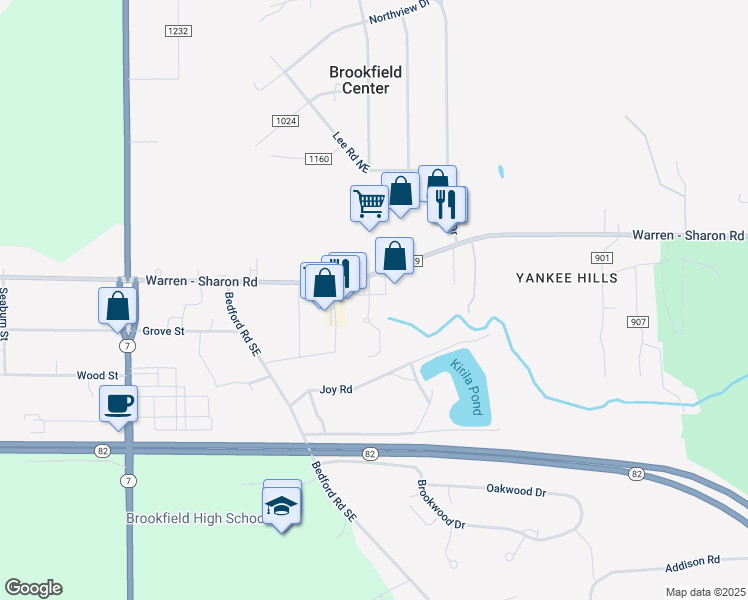 map of restaurants, bars, coffee shops, grocery stores, and more near 7236 Warren - Sharon Road in Masury