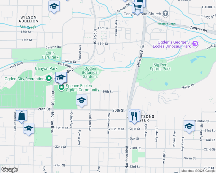 map of restaurants, bars, coffee shops, grocery stores, and more near 1849 Van Buren Avenue in Ogden