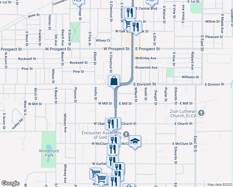 map of restaurants, bars, coffee shops, grocery stores, and more near 101 Houle Avenue in Kewanee