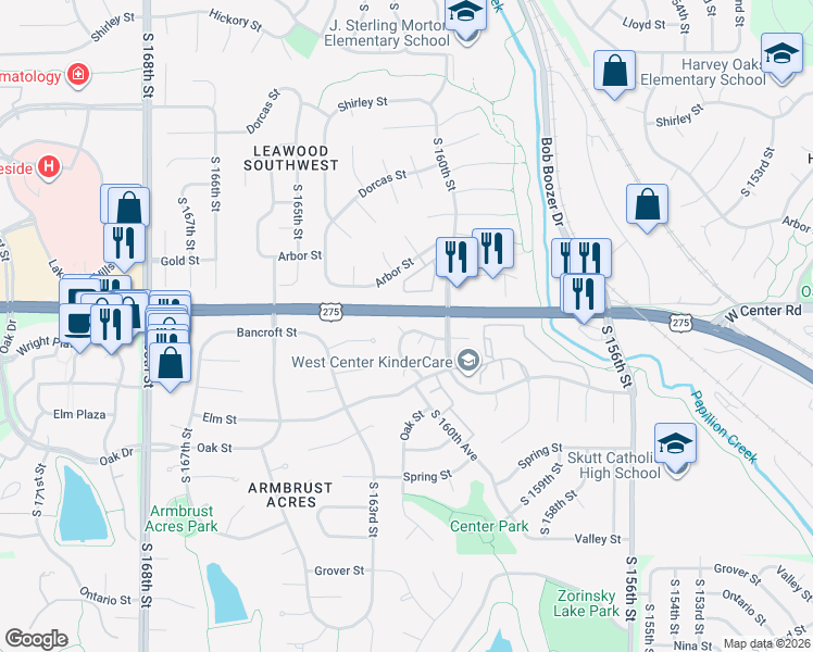 map of restaurants, bars, coffee shops, grocery stores, and more near 16212 Wright Plaza in Omaha