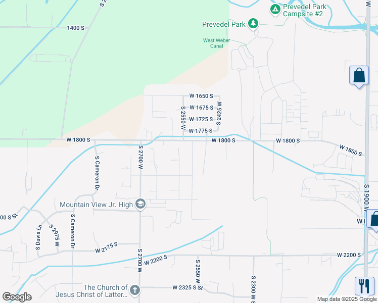 map of restaurants, bars, coffee shops, grocery stores, and more near 1831 South 2525 West in West Haven