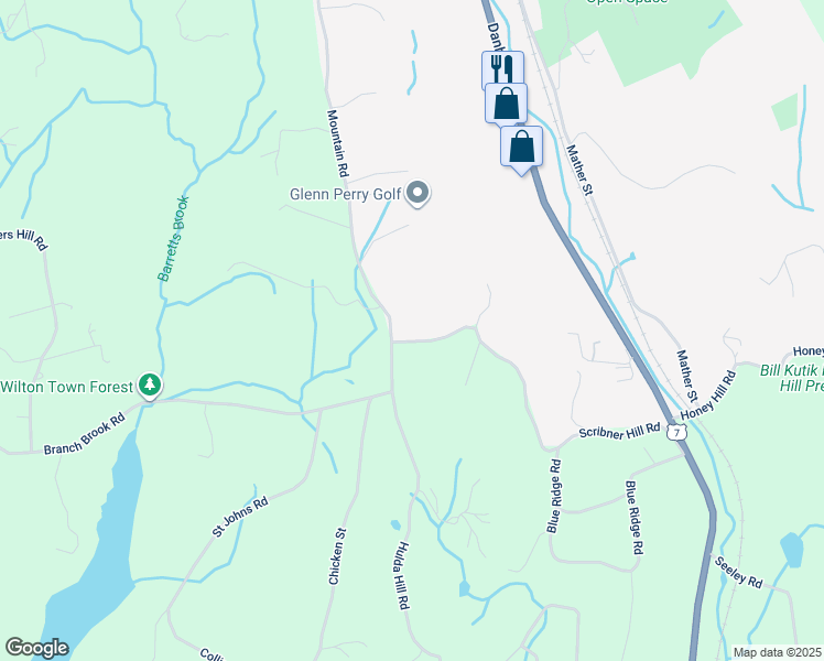map of restaurants, bars, coffee shops, grocery stores, and more near 146 Scribner Hill Road in Wilton