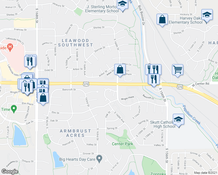 map of restaurants, bars, coffee shops, grocery stores, and more near 16212 Wright Plaza in Omaha