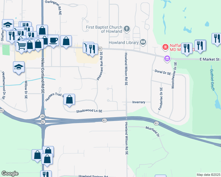 map of restaurants, bars, coffee shops, grocery stores, and more near 101 Canvasback Drive in Warren