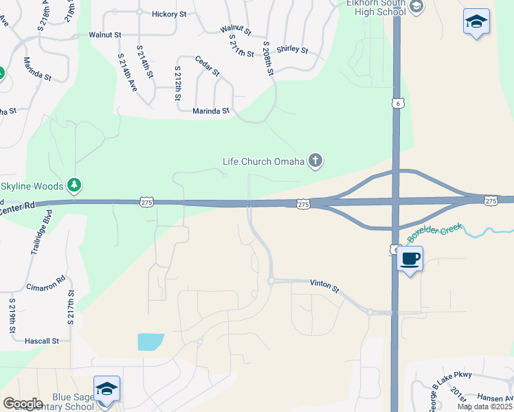 map of restaurants, bars, coffee shops, grocery stores, and more near 20915 West Center Road in Douglas County