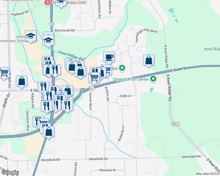 map of restaurants, bars, coffee shops, grocery stores, and more near 3726 East State Street in Hermitage