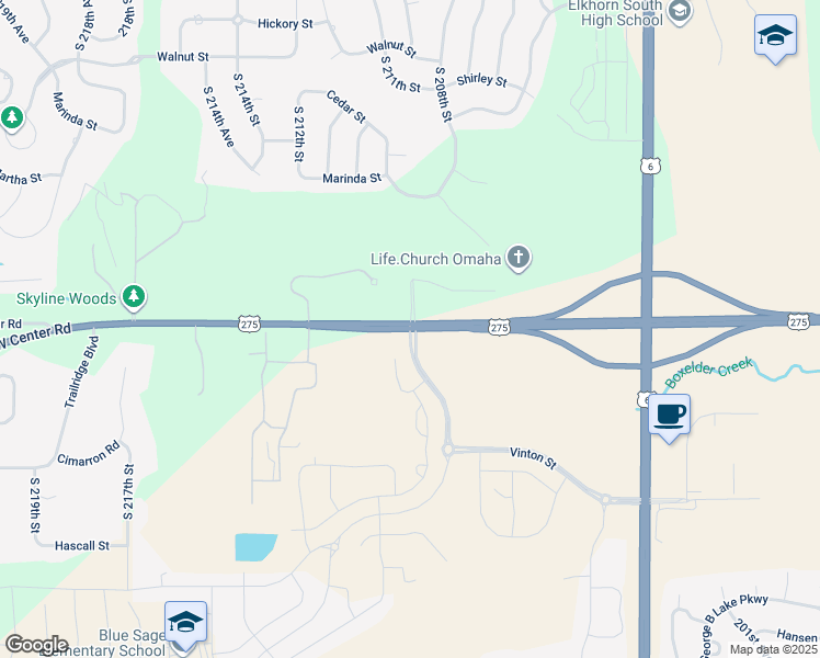 map of restaurants, bars, coffee shops, grocery stores, and more near 20915 West Center Road in Omaha