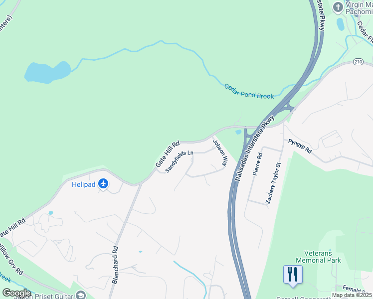 map of restaurants, bars, coffee shops, grocery stores, and more near 11 Sandyfields Lane in Stony Point