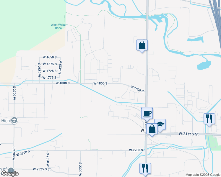 map of restaurants, bars, coffee shops, grocery stores, and more near 2123 West 1800 South in Ogden