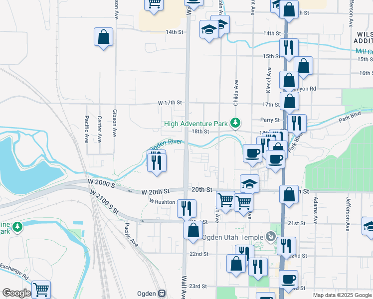 map of restaurants, bars, coffee shops, grocery stores, and more near 1890 Wall Avenue in Ogden