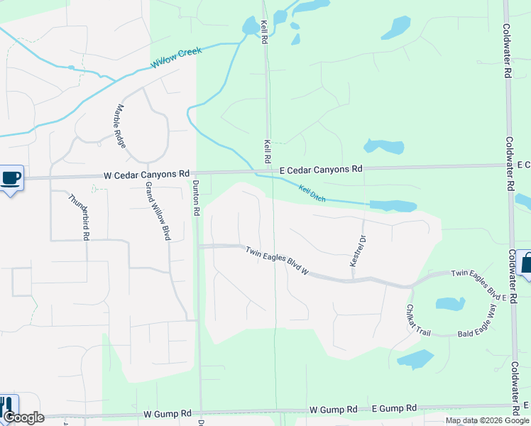 map of restaurants, bars, coffee shops, grocery stores, and more near 16206 Gemma Pass in Huntertown