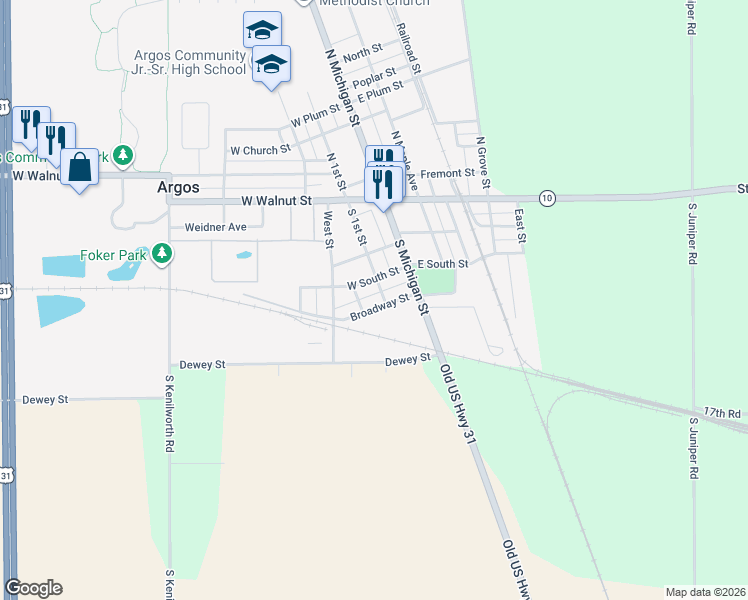 map of restaurants, bars, coffee shops, grocery stores, and more near 201-299 Broadway St in Argos