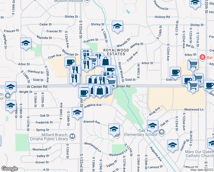 map of restaurants, bars, coffee shops, grocery stores, and more near in Omaha