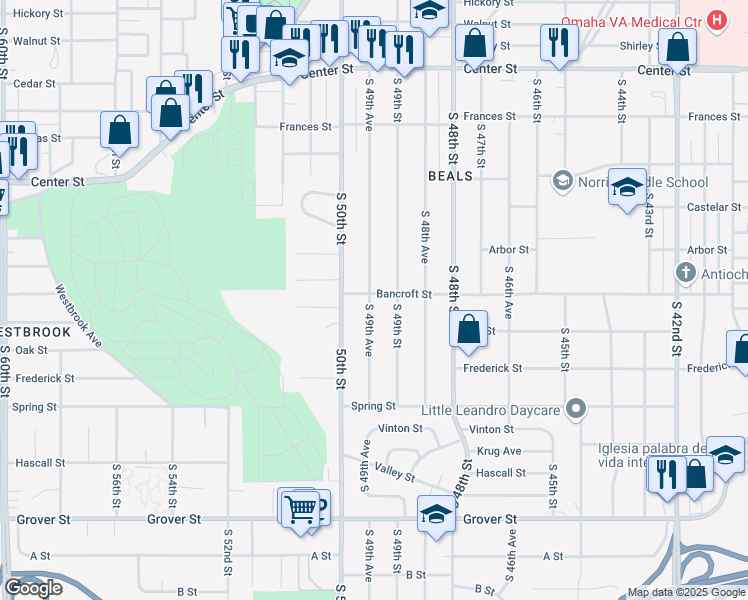 map of restaurants, bars, coffee shops, grocery stores, and more near 2724 South 49th Avenue in Omaha