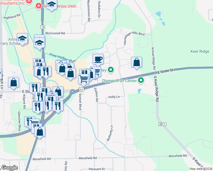 map of restaurants, bars, coffee shops, grocery stores, and more near 3921-3999 Holly Ln in Hermitage